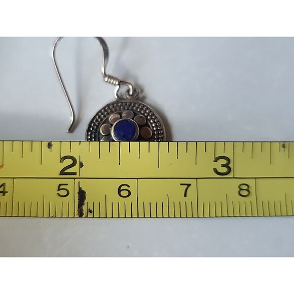 Boma 925 Sterling Silver Lapis Lazuli Dangling Floral Pierced Earrings Vintage - Picture 10 of 10